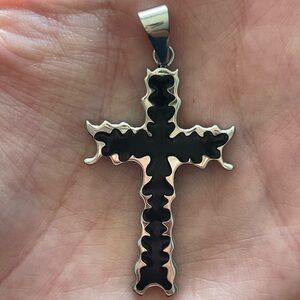 Silver and Black Cross Pendant Necklace